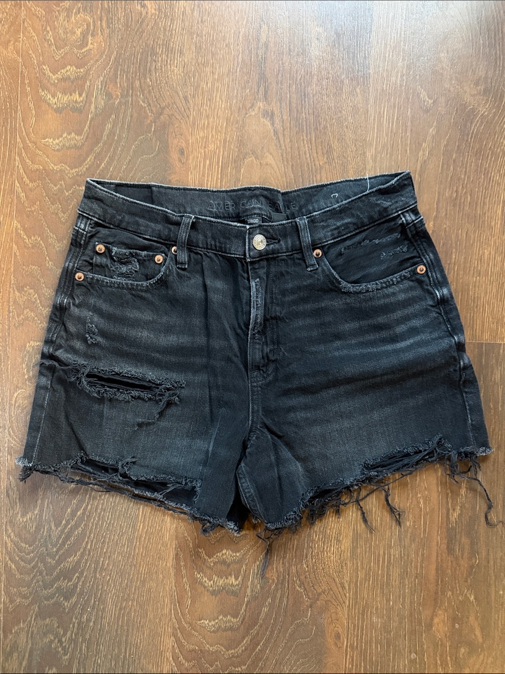 AE Black Distressed Denim Shorts